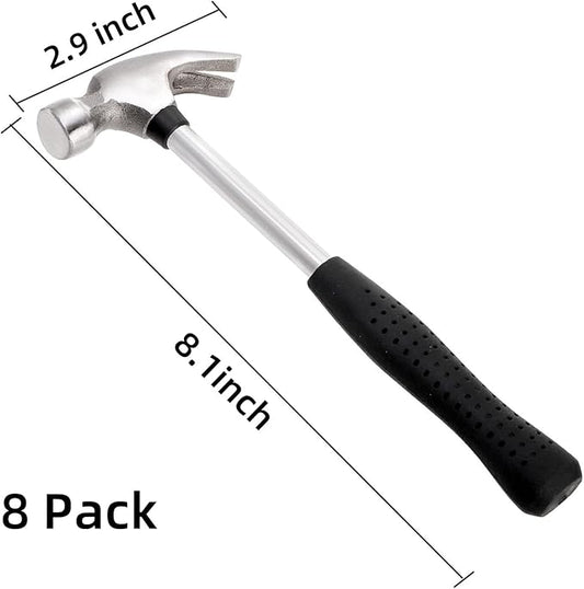 8 Pack 8 Oz Small Claw Hammer Set, Mini Hammer with Non-Slip Rubber Handle and Forged Hardened Steel Head, Small Hammer for Women, Picture Hanging, DIY