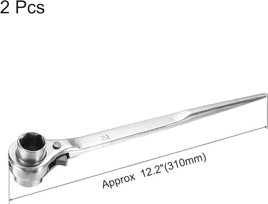 uxcell 21 x 22mm 12-Point Scaffold Podger Ratchet Spanner Ratcheting Socket Wrench Tool (Silver Tone) 2pcs