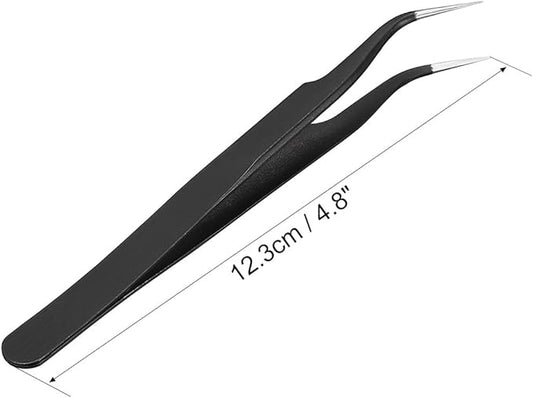 uxcell ESD-15 Tweezers, Anti-Static Stainless Steel Non-magnetic Curved Tip for Craft Jewelry Electronics, 4.8" Overall Length