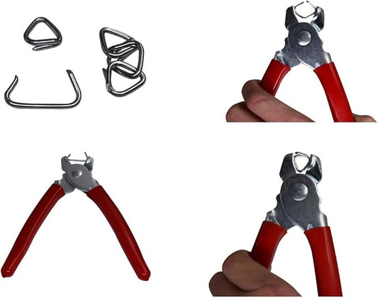 HARDK Hog Ring Pliers Set Straight, 300 PCS Galvanized Hog Rings - Perfect for Furniture Upholstery, Auto Upholstery, Plastic Meat & Sausage Casings