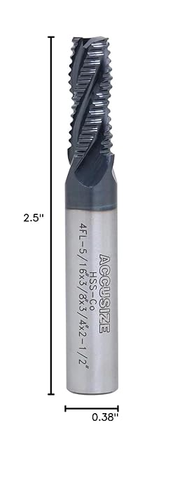 Accusize Industrial Tools 5/16'' by 3/8'' by 3/4'' Flt Length, 2-1/2'' Oal, 4 Flute, Standard Tooth M42 8% Cobalt Tialn Roughing End Mill, 1102-0516