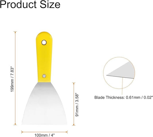 HARFINGTON Carbon Steel Putty Knife 4" Plastic Handle Spreading Drywall Flex Putty Scraper for Wallpaper Wall Taping Scraping Paint, Yellow