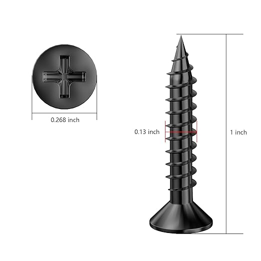 (400Pcs) #6x1 Black Wood Screw Quick Metal Self Tapping Flat Head