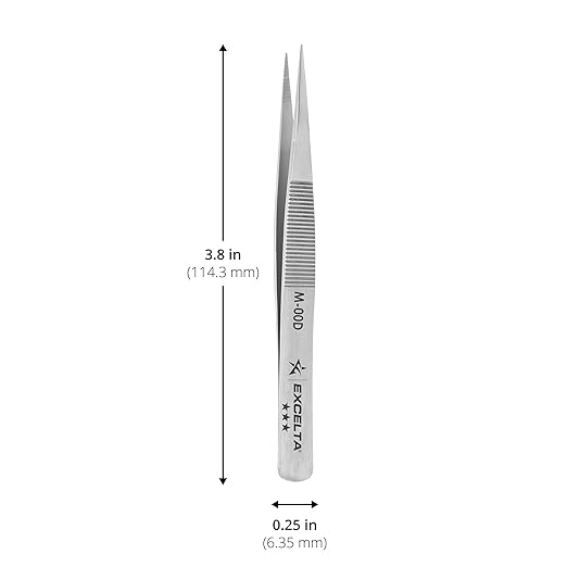 Excelta Mini Straight Medium Point Tweezers, Carbon Stainless Steel, Serrated Tips & Handles for Superior Gripping, Ideal for General Purpose Use, 3.38" Length, Professional