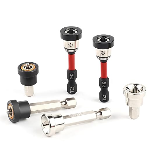 5pcs Magnetic Drywall Screw Setter Bits ??Adjustable Depth PH2 Positioning Bits with Removable Aluminum Collar, S2 Steel Hex Shank for Sheetrock and Plasterboard Screws (10pcs 2")