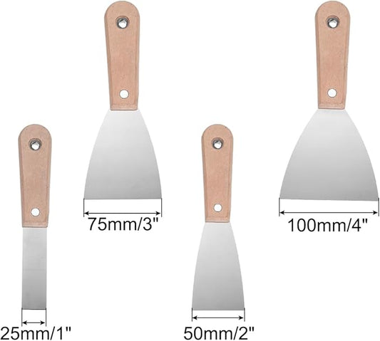 uxcell 4pcs Putty Knife Set 1/2/3/4 Inch Carbon Steel Paint Scraper Flexible Drywall Repair Mud Knife for Removing Cement Wallpaper Mud Adhesive Taping