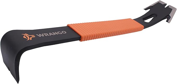 Wrango Tools 15" Flat Bar Pry Bar - Heavy Duty Crowbar with Nail Puller - High Carbon Steel with Soft Shock Absorbing Grip & Wide Winged Ends - Demolition Tools for Home Improvement & Construction