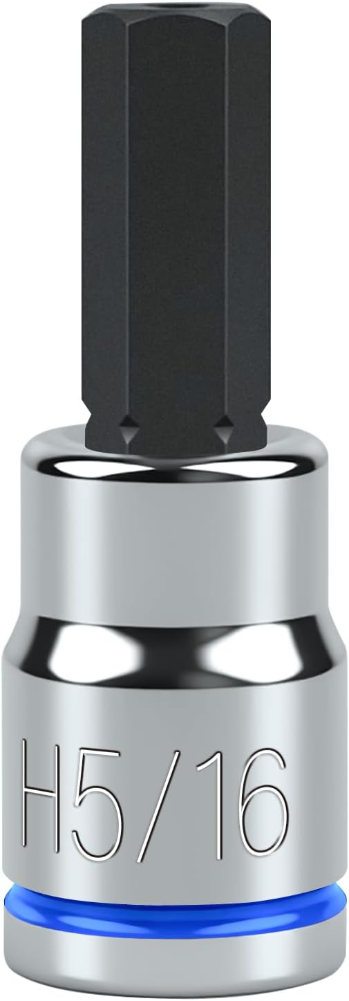 3/8 Inch Drive Hex Bit Socket, H5/16, Full Polished, Premium CR-V & S2 Alloy Steel Head Made for Auto/Mechanical