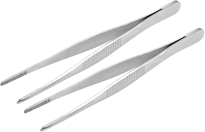 5 Inch Stainless Steel Tweezers with Straight Serrated Tip Multipurpose Forceps for Craft Repairing 2 Pack