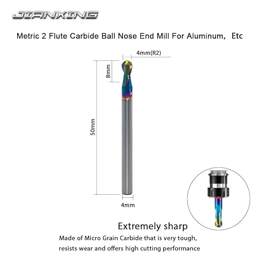 4mm R2 DLC Coated 2-Flute Carbide Ball Nose End Mill, Ideal for Aluminum, Copper Alloys, and Plastic Machining ??High Precision & Wear-Resistant Cutting Tool (3 Pack)