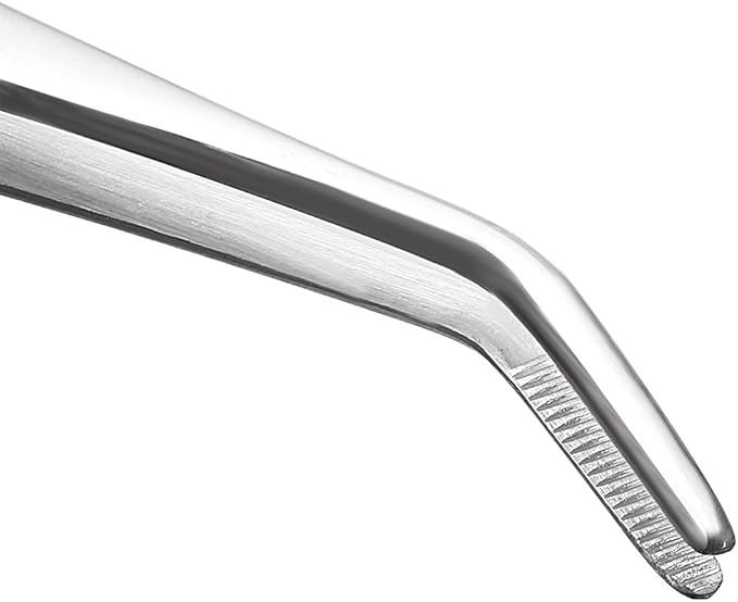 uxcell Stainless Steel Tweezers with Curved Serrated Tip, 7-Inch Length Daily Garden Tool