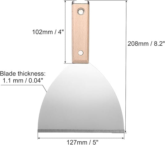 uxcell Putty Knife 5" Stainless Steel Paint Scraper Flexible Drywall Repair Mud Knife Wood Shank for Removing Cement Wallpaper Mud Adhesive Taping with Metal Hammer End
