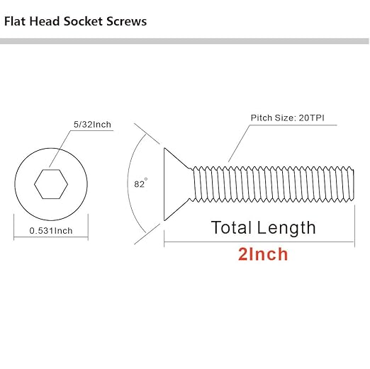 MewuDecor 1/4-20 x 2 Flat Head Socket Cap Screws, Allen Socket Drive, Stainless Steel 18-8 (304), Full Thread, Bright Finish, 25 PCS