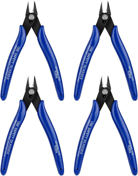 Ainiv Wire Cutters, 4PCS Spring-loaded Side Cutters Flush Cutters, Diagonal Cutters Precision Side Cutters, Diagonal Cutting Pliers in CRV Steel, Heavy Duty Cutting Pliers for Electrical, Homes