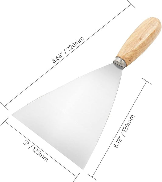 Putty Knife, 2 PCS 5 Inch Metal Scraper, wooden Handle Spackle Knives for Drywall, Decals, Wall paper, Patching, Painting, Taping, Scraping Coating