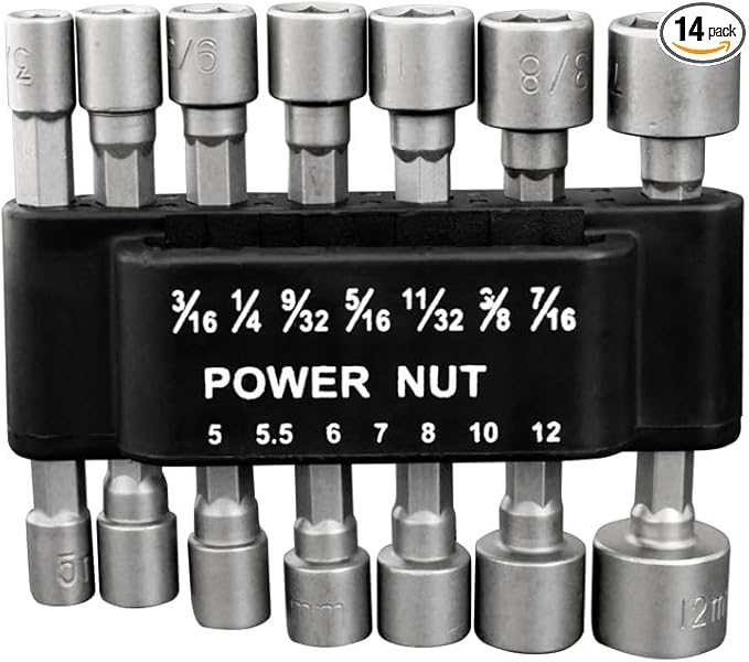 14PCS Power Nut Driver Drill Bit Tools Set, Metric Socket Wrench Screw 1/4'' Nut Driver Hex Metric & SAE Socket Wrench竊똒uick-Change