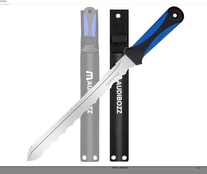 Insulation Knife - Sod Cutter Knife: stainless steel 11.14-Inch sharp blade, double side utility Lawn Repair Saw with Nylon Sheath