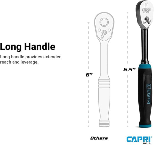 Capri Tools 1/4 in. Drive Fine 90-Tooth Ratchet, Ergonomic Soft Grip, 6.5 in. Long