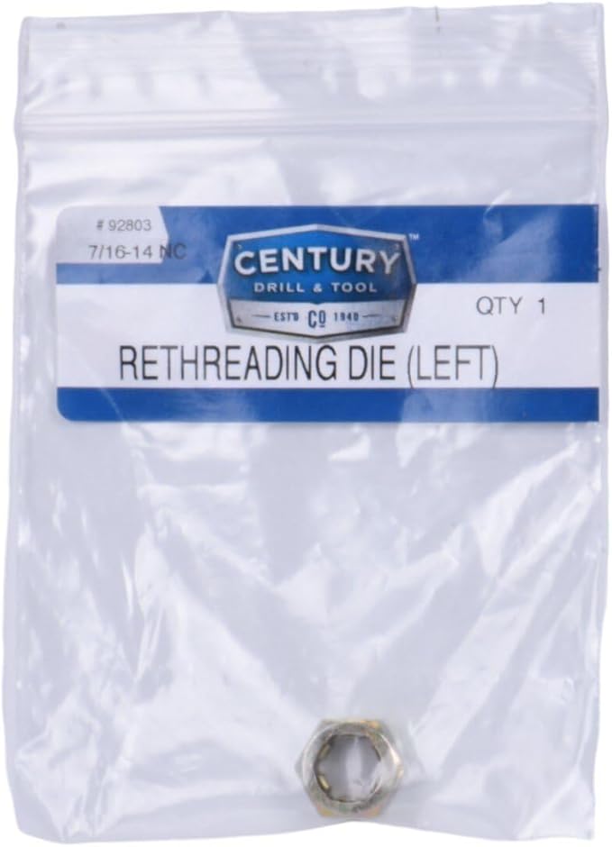 Century Drill & Tool, 92803, 7/16-14NC, Left Hand Rethreading Die, Tool Set, Fractional Thread Repair