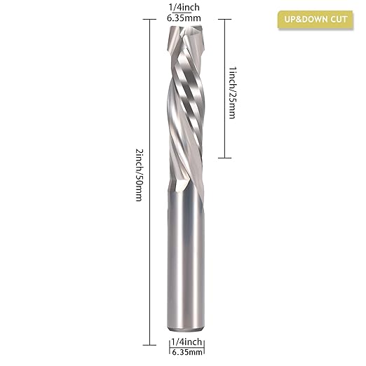 Spiral Router Bits Up Down Compression Bit 1/4 inch Cutting Diameter, 1" Cutting Length,1/4 inch Shank Solid Carbide CNC End Mill for Wood Carving Engraving Grinding Grooving