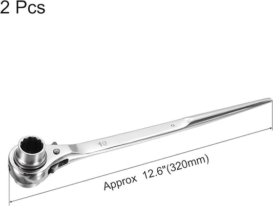 uxcell 19 x 21mm 12-Point Scaffold Podger Ratchet Spanner Ratcheting Socket Wrench Tool (Silver Tone) 2pcs