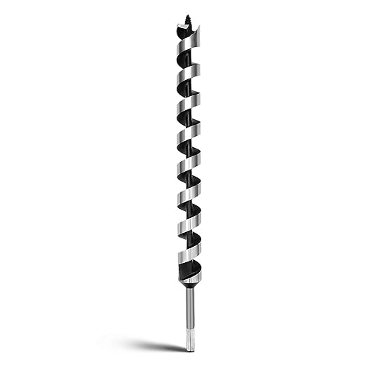 1-1/4 x 18 inch Auger Drill Bit, Hex Shank, 2 Flute, Stainless Steel, Black Oxide Finish, Wood, Plastic, DIY Projects