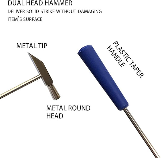 Dual Head Small Hammer, 8 Inches, Plastic Head and Metal Head, Black Plastic Grip, Double face Jewelry Mallet, Mini Hammer for Watch, Tuning, Woodworking, Toys, DIY, Leather, Instruments
