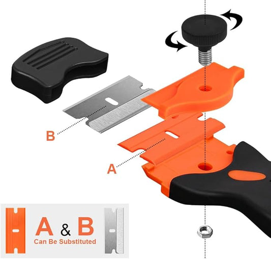 Ainiv Razor Blade Scraper, 2-in-1 Scraper Tool with 10PCS Metal Blades and 10PCS Plastic Blades, Multi-funtional Cleaning Razor Scraper for Decals, Stickers, Labels, Caulk, Adhesive, Paint Removal