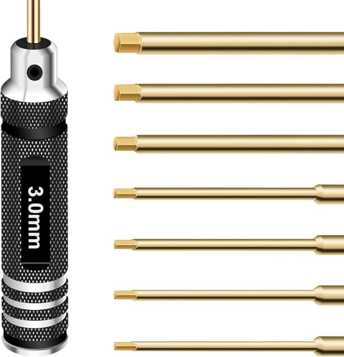 Hex Driver Set Hex Allen Screwdriver Kit 0.9mm 1.27mm 1.3mm 1.5mm 2.0mm 2.5mm 3.0mm Allen Wrench Set Titanium Hexagon Screwdriver RC Tools Kit for RC Car Drone Multi-Axis Helicopter Models(7pcs)