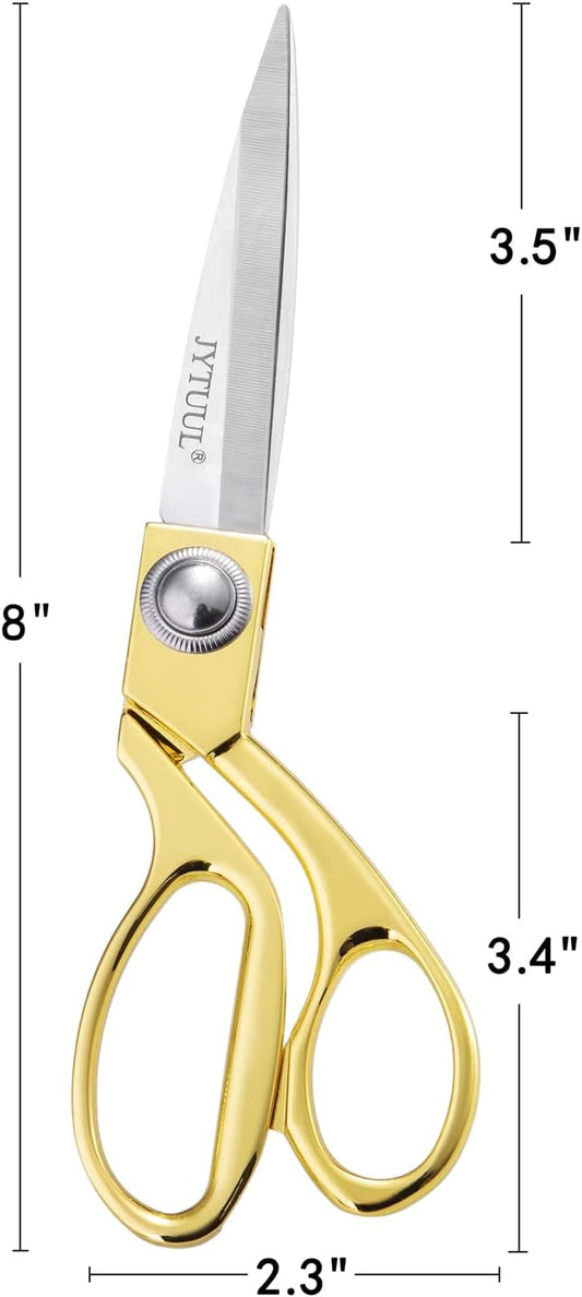 Professional Heavy Duty Tailor Scissors, Sharp Stainless Steel 8" Gold Dressmaker Shears Multipurpose Fabric Scissors Sewing Dressmaking Craft Scissors for Office and Home