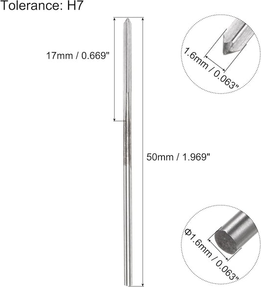 uxcell Chucking Reamers, 1.6mm H7 Metric Machine Reamer Drill Bit for Metal Wood Hole Reaming, Straight Flute High Speed Steel Tool