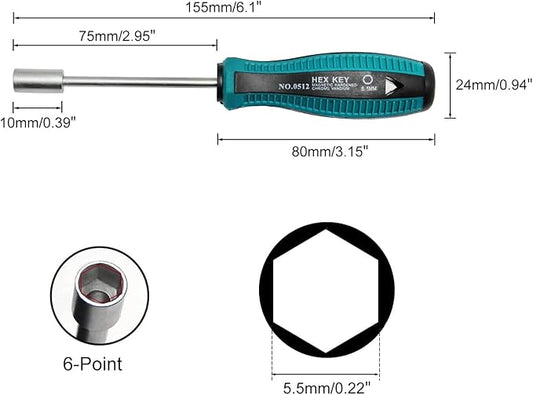 Utoolmart Socket Wrench Screwdriver, 5.5mm Non-Magnetic Tip Hex Nut Driver, Socket Driver Hex Nut Key Wrench Screwdriver, with 75mm Cr-V Steel Round Shaft, Screwdriver Nutdriver Hand Tool