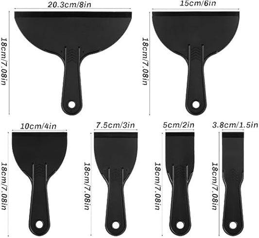 6 Pcs Plastic Putty Knife Set - Flexible Paint Scraper Tool, Black Spackle & Plastering Tool, Multi-Purpose plastic putty knife for Wall Repair and DIY Projects