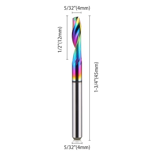 HOZLY CNC Single Flute Router Bits 4mm(5/32") Shank,4mm(5/32") Cutting Dia,12mm (1/2") Cutting Length,Solid Tungsten Carbide Alloy End Mill, DLC Coating Milling Cutter for Aluminium,Pack of 5