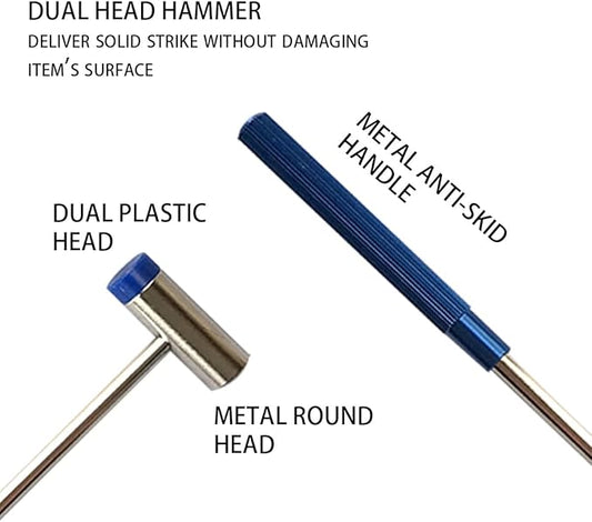 Dual Head Small Hammer, 7 Inches, Plastic Head and Metal Head, Black Plastic Grip, Double face Jewelry Mallet, Mini Hammer for Watch, Tuning, Woodworking, Toys, DIY, Leather, Instruments