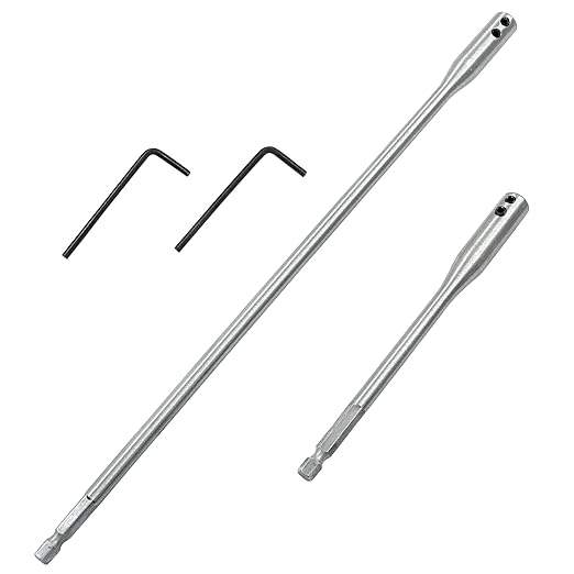 Piutouyar 4 Pcs 1/4 Inch Drill Bit Extension Set, 6 & 12 Inch Wood Spade Drill Bit Extensions with 2 Pcs Hex Key for Wood Furniture
