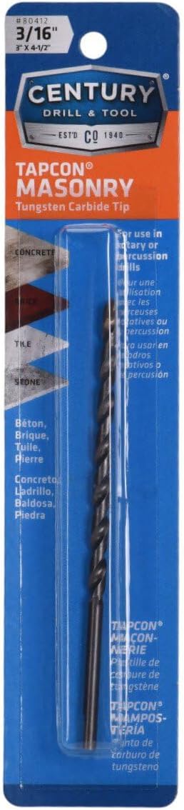 Century Drill & Tool 80412 Tapcon Masonry Drill Bit, 3/16" x 4-1/2"