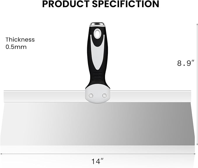 Mister Rui 14" Drywall Taping Knife, Stainless Steel Paint Scraper, Drywall Skimming Blade, Plastering Spatula Tools, Ergonomic Handle for Joint Taping