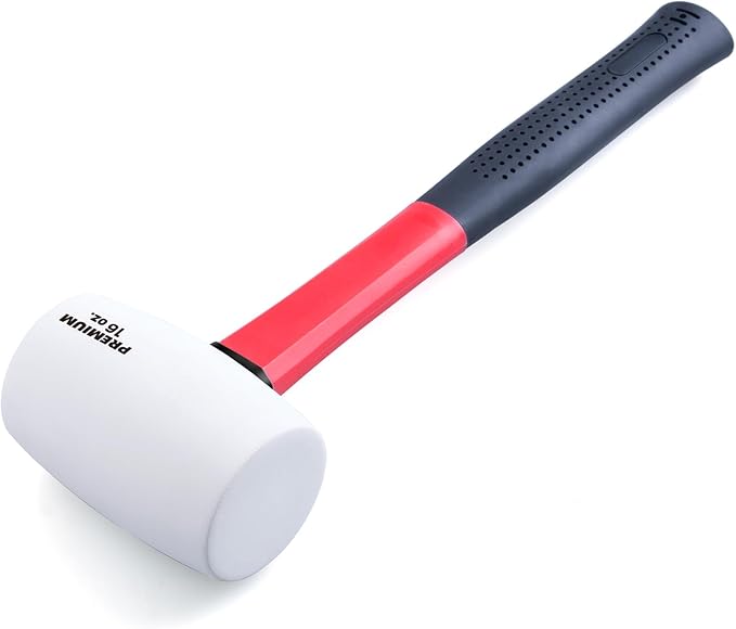 EFFICERE 16 oz. Premium White Rubber Mallet Hammer | All Natural and Eco-Friendly White Rubber Head, Durable Fiberglass Handle | Deliver Soft, Non-Marring and Non-Marking Strikes for Delicate Surfaces