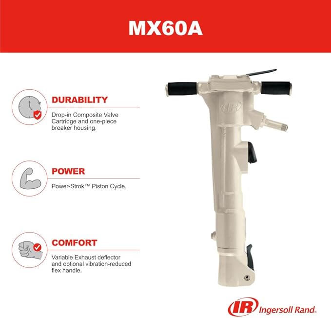 Ingersoll Rand MX60A Pavement Breaker 1-1/8 x 6" Hex Shank, 5-3/4" Stroke Length, 1250 BPM, 2.06" Bore