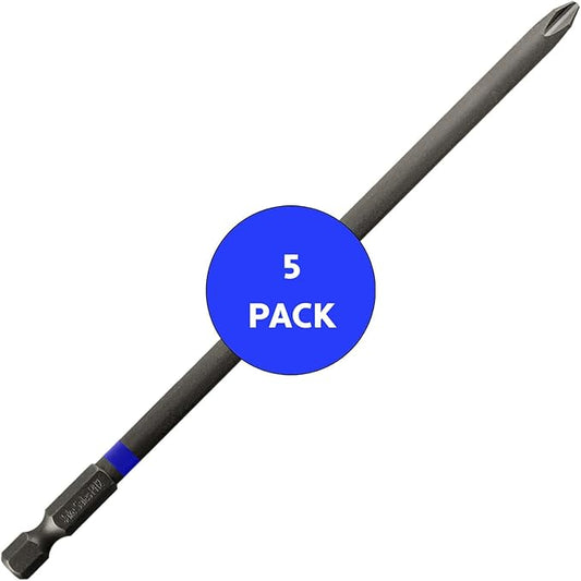 2 x 6" Galvanized Steel Phillips Driver Bit with 1/4" Quick-Change Shank - Precision Fit for #2 Phillips Screws, 5-Pack