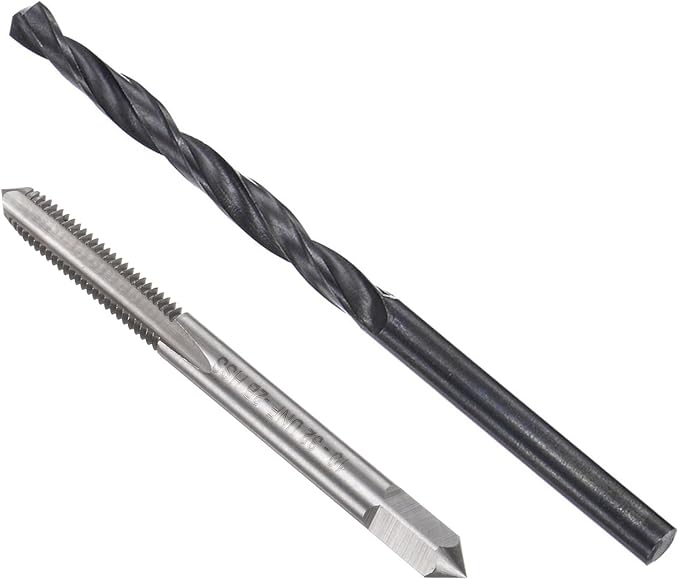 uxcell Tap and Drill Bit Set, 10-32 UNF Thread Tap & 5/32" Black Oxide Twist Drill Bit, Straight Flute Tap Tapping Threading Repair Tool Kit