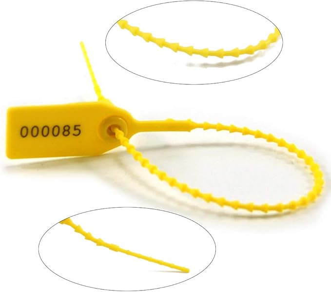 Leadseals(R) 1000 Plastic Tamper Seals, Zip Ties for Fire Extinguishers Pull Tite Security Tags Numbered Disposable Self-Locking Tie 250mm Length (Yellow)