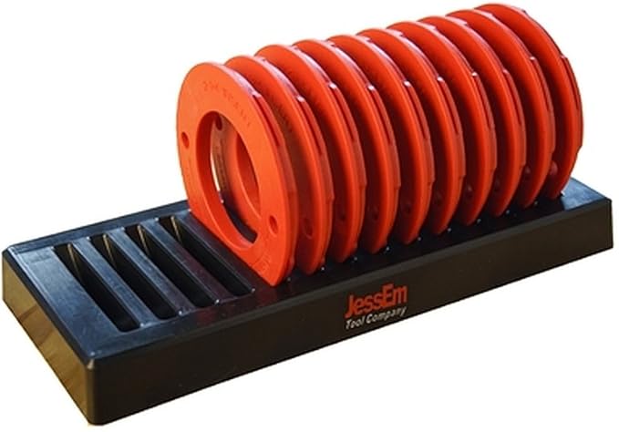 JessEm 02120 Mast-R-Lift II Router Lift with Top Plate and 10-Piece Insert Ring Kit with Caddy for Router Plates and Lift Systems (2 Items)