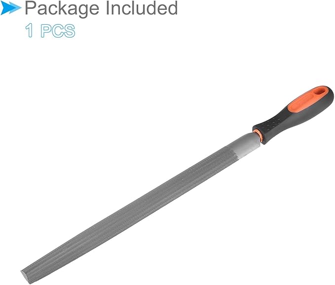 Half Round File, | 12 Inch File Length |, High Carbon Steel Medium Double Cut File Hand Rasp with Anti-Slip Grip Handle - (Applications: for Shaping Metal Wood Plastic), 1-Piece