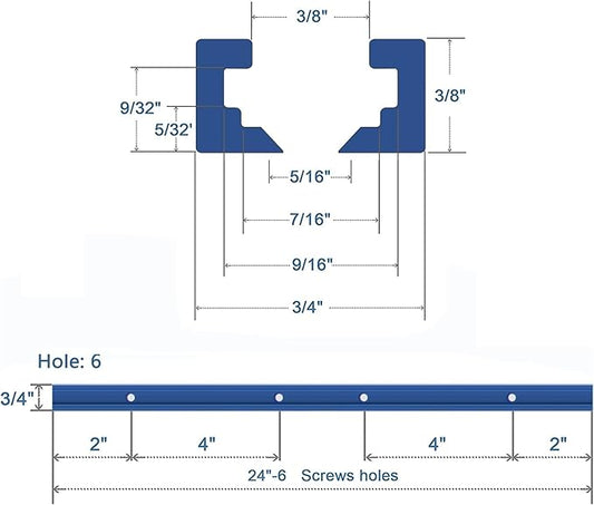 4 Pack 24" T-Track Accessories for Wood Working with Screws, Aluminum Alloy Woodworking Tools Double Cut Profile Universal T-Tracks with Predrilled Mounting Holes,Anodized Blue