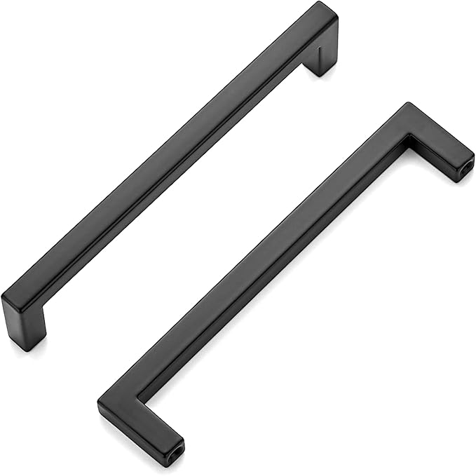 Ravinte 10 Pack 5 Inch Hole Center Solid Slim Square Pulls Matte Black Kitchen Cabinet Handles Square Bar Drawer Handles Flat Black Drawer Pulls for Cupboard Dresser and Cabinets