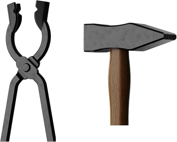 4PCS Blacksmith Tools with Blacksmith Tongs and Blacksmith Hammer, Z V-Bit, Wolf Jaw,V-Bit Bolt with A3 Steel Rivets,and Assembled Blacksmithing Tongs for Forging Tools and Equipment
