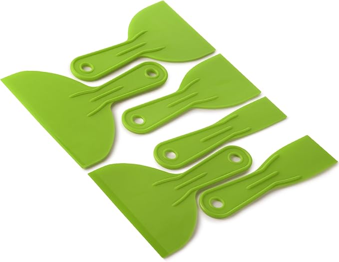Bates Plastic Putty Knife Set, 6 Pack - Green, Paint Scraper, Spackle Tool, Spreader