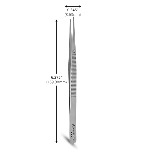 Excelta JS-4 Gemologist Forceps, Straight Medium Tweezers, 0.035” Tip, Precision Gem Handling Tool, Stainless Steel AISI 440, Conductive Surface, Ideal for Jewelry & Gemstone Work, Made in Switzerland